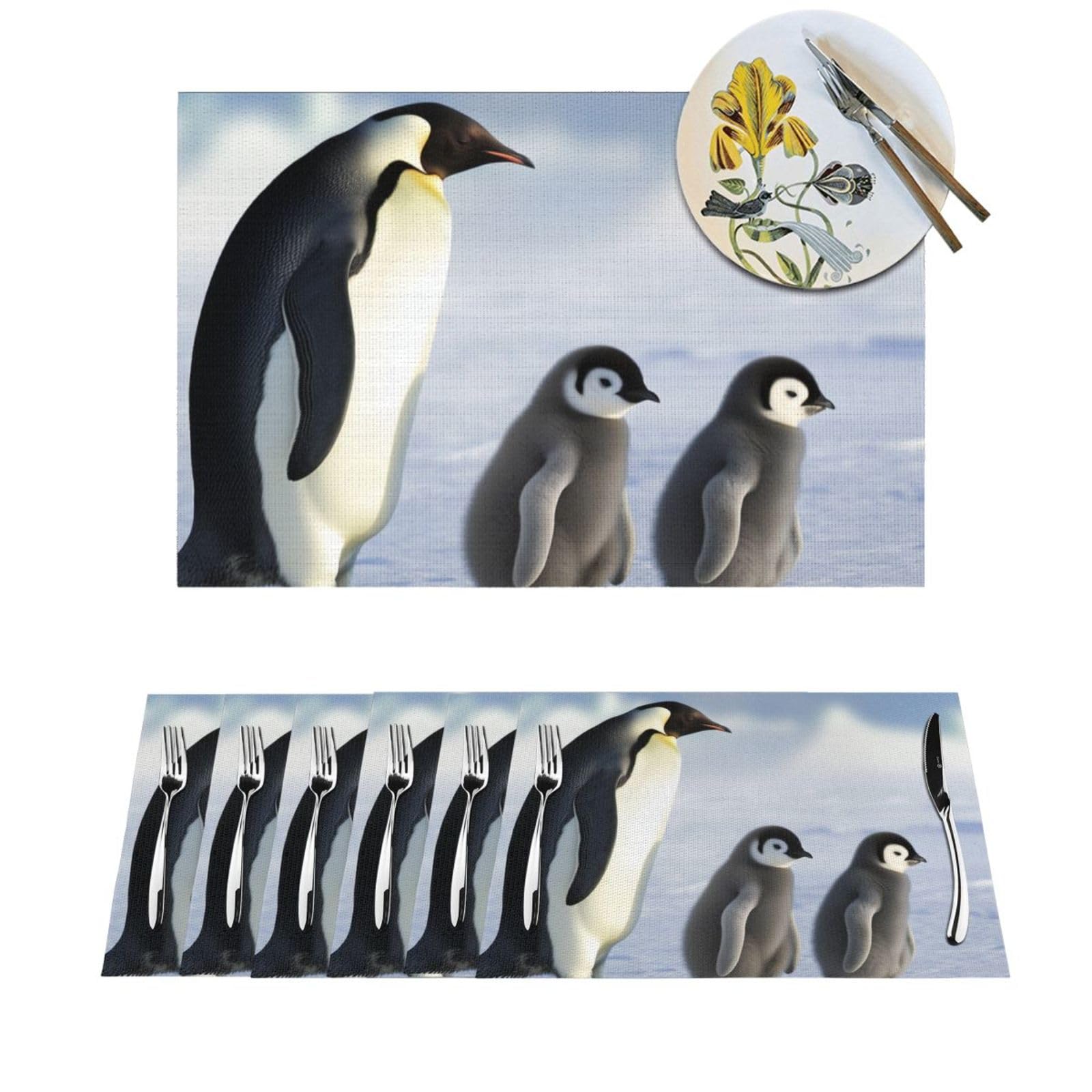 Set de table antidérapant lavable en vinyle pingouin pour protéger la table des enfants