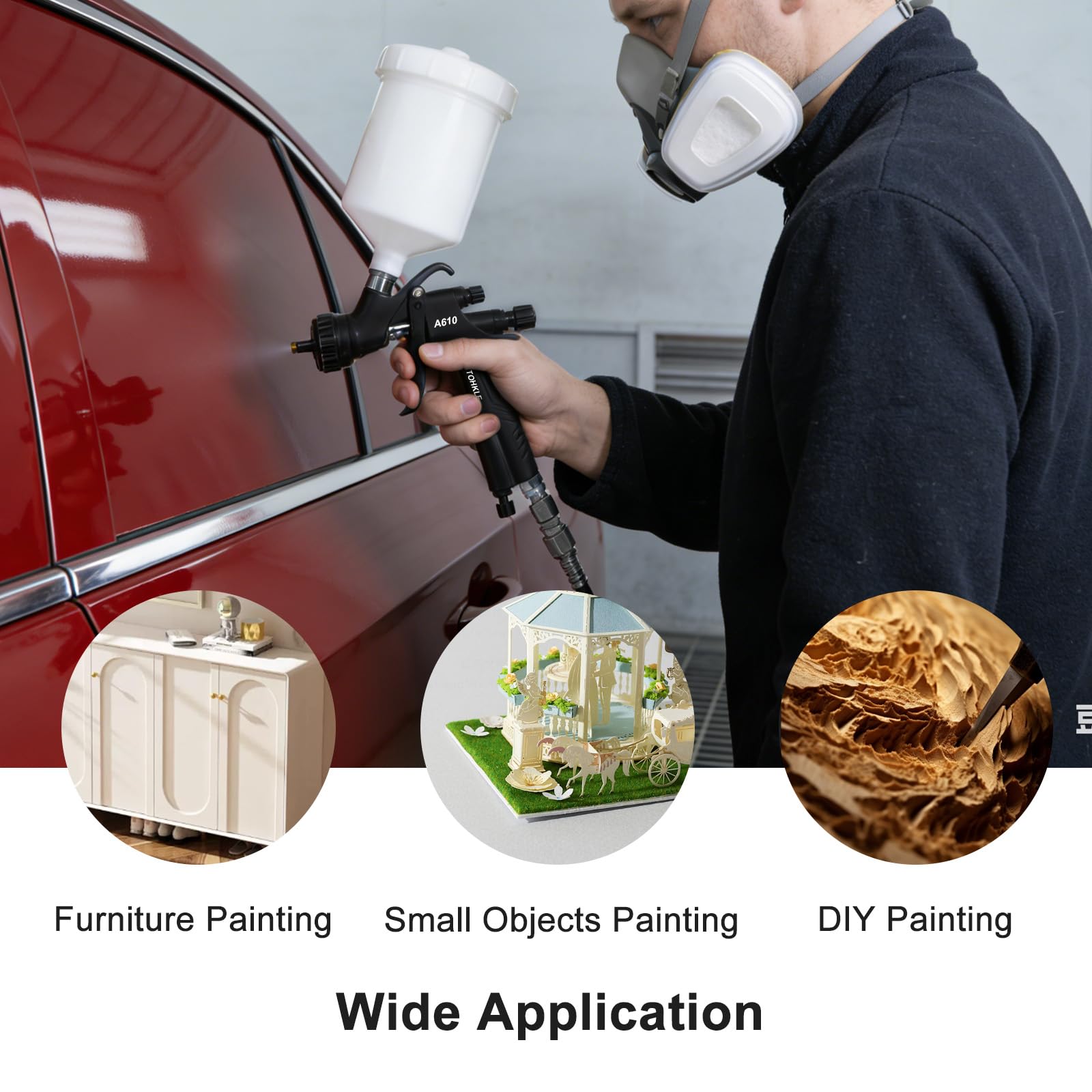 BENTOHKLE A610 LVLP Air Spray Gun with 1.3/1.5/1.7mm Nozzles& Air Gauge, R500 Automotive Paint Gun Sprayer for Car, House Painting, Industrial Coating — view 7