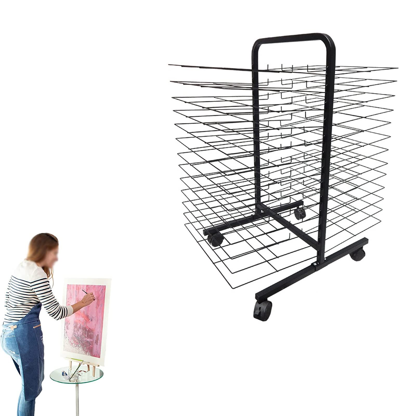 Aioneer Art Drying Rack, Space Saving Rack, Reasonable Layer Spacing Design, Easy Access, Steel Material, Place A3 Artwork/Drawing/Painting, for Studio, Art Class Or Kindergarten