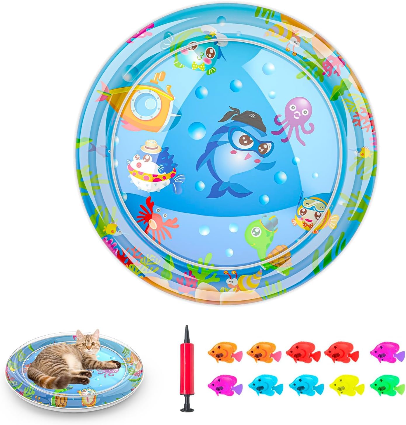 Photo 1 of Inflatable Cat Dog Baby Water Mat Toy, [Newly Upgraded, 2 Layers Thickened] Premium Anti-Scratch Leak Proof Mat, with Floating Fish for Indoor Kitten Cats & Kids to Swatting Exercise Hunting (Dolphin)