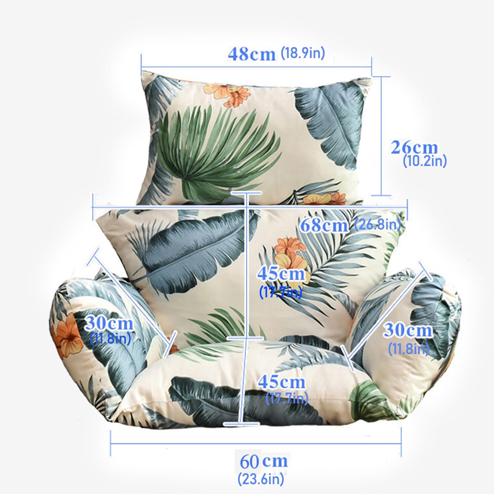 Genérico Cojín Estampado para Silla Tipo Huevo con reposacabezas: Almohadilla Gruesa y Suave para sillas Colgantes, cestas y hamacas; Ideal para Muebles de Patio y Exteriores (Silla no incluida)