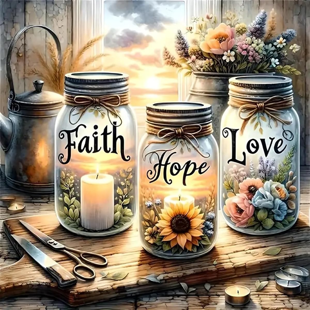 TOPMCYSG Faith,Hope,Love Diamond Art Kits for Adults Beginner 13.78x13.78in | Inspirational 5D Diamond Painting Kits,DIY Paint with Round Full Drill Diamond Dots Gem Painting for Adults,Home Wall Decor