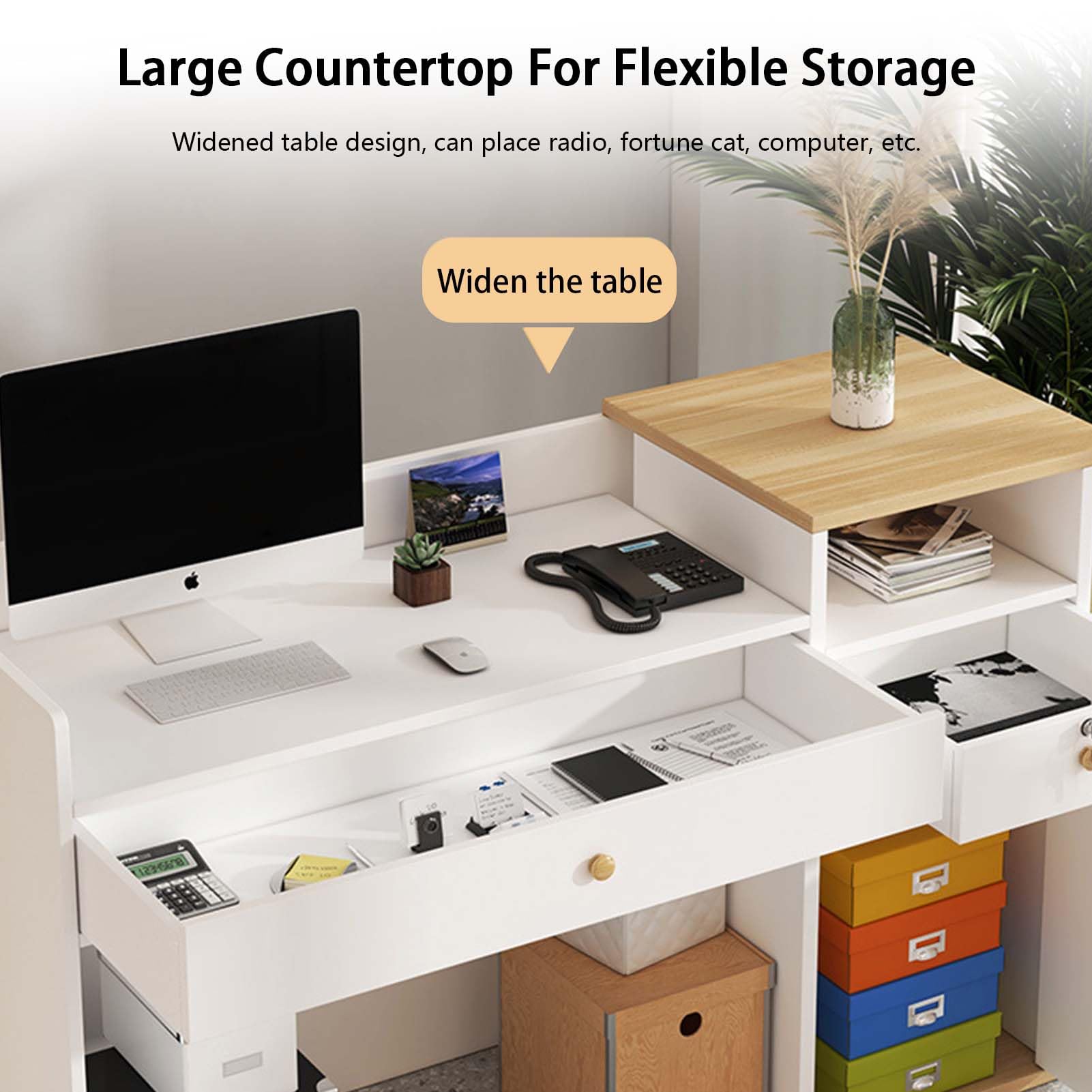 Empfangstisch Aus Massivholz Mit 2 Schubladen SchrankfäChern BüRo Rezeption FüR Friseur Hotel Praxis GroßE Arbeitsplatte Staubschutz Computer Kasse(Size:120CM,Color:a)