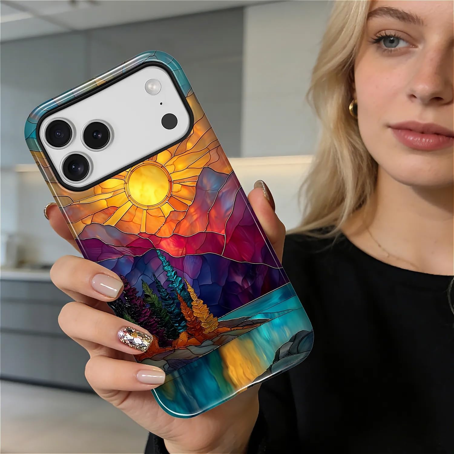 DAIZAG Case for iPhone 17 Pro Max,Mountain Range Sunrise Stained Glass Full-Body Design Hybrid Dual Protection Soft TPU Hard PC Shockproof Scratch-Resistant Protective Cover Phone Case for Men Women - Image 7