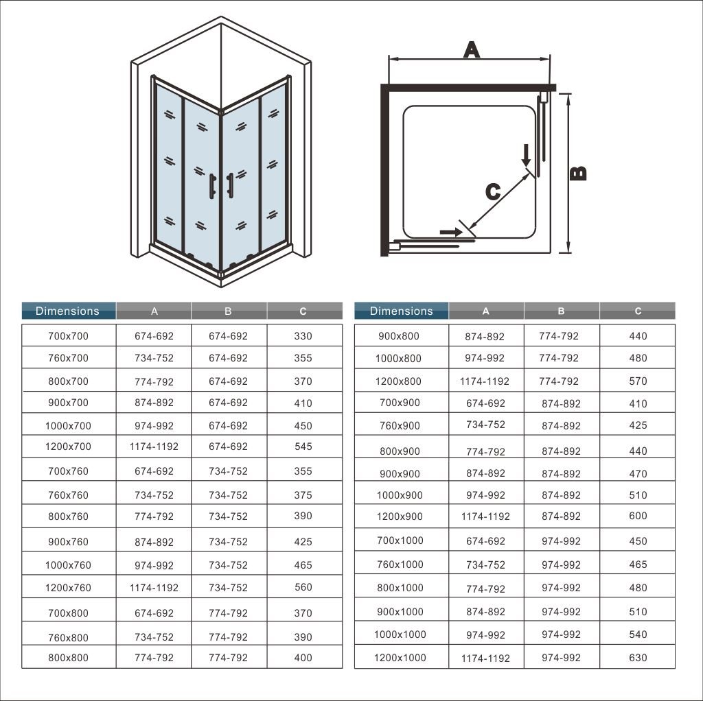 Porte de douche coulissante 100x90x185cm cabine de douche angulaire 2 volets et 2 verres fixés