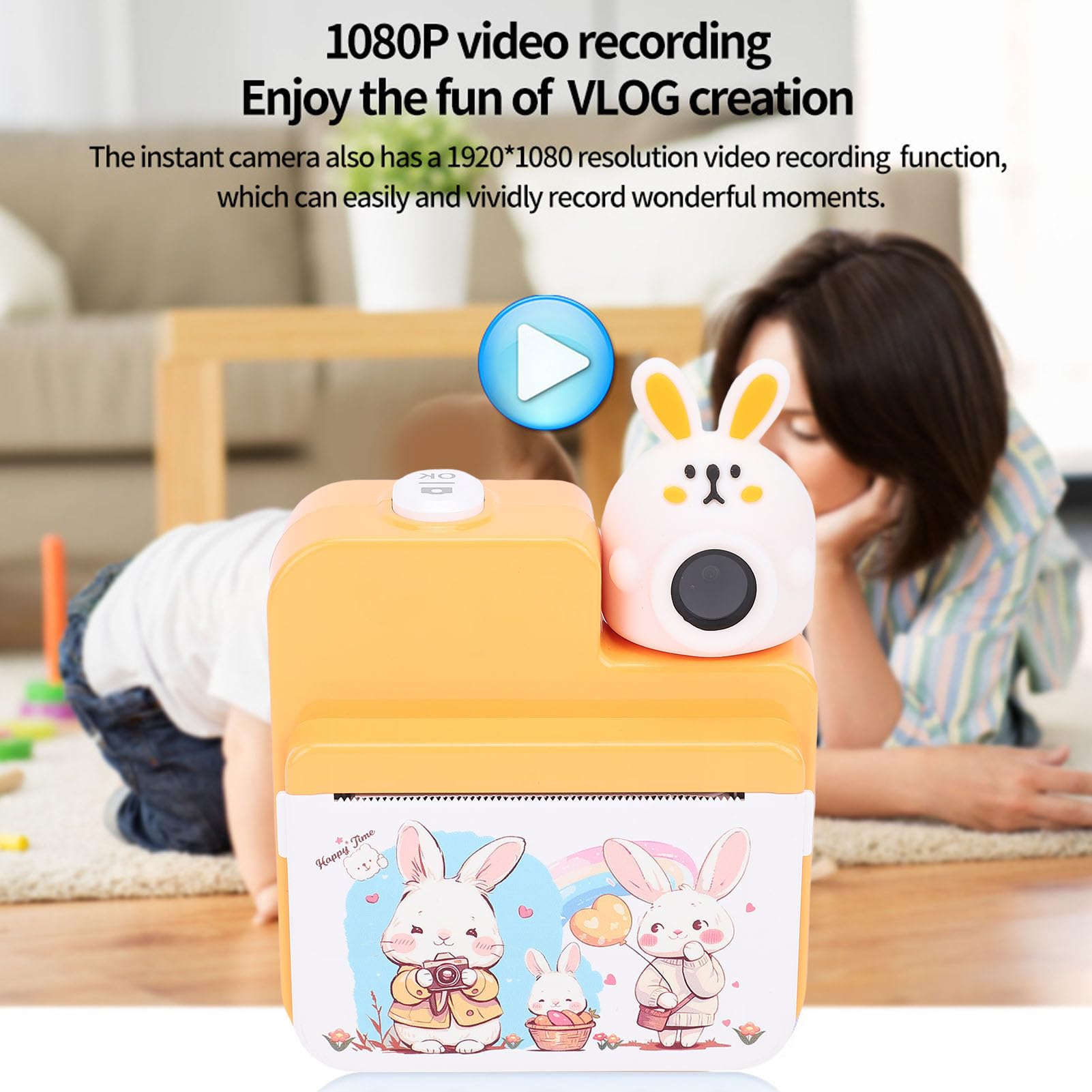CHICIRIS Sofortbildkamera, 3-Zoll-Farbbildschirm, 32 MP, 1080P HD-Digitalkamera mit 3 Rollen Druckpapier für Geschenke (Yellow)