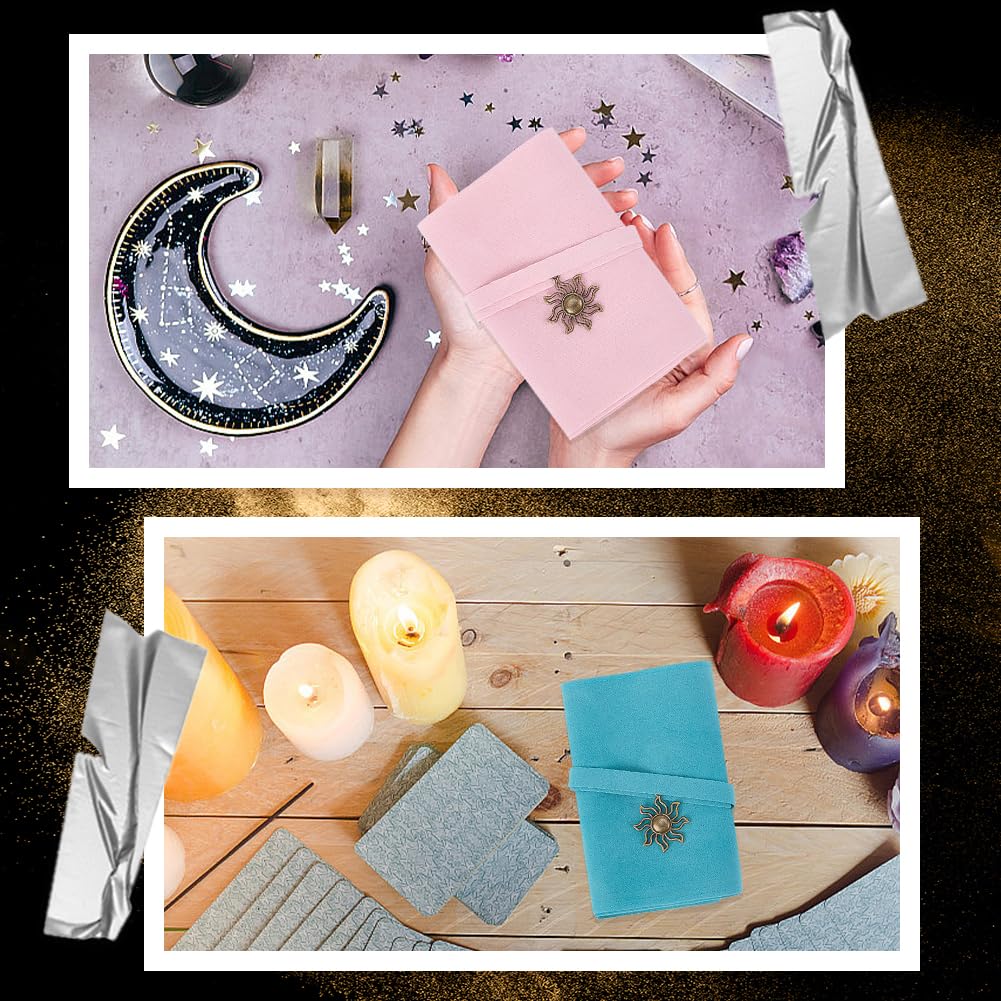 CREATCABIN 2Pcs Velvet Tarot Card Holder Tarot Cards Bags Tarot Card Pouches Tarot Wrap with Solar Eclipse Charm Tarot Carrying Bag Tarot Deck Storage Holder for Witchcraft Supplies Pink Blue 16x5Inch - Image 4