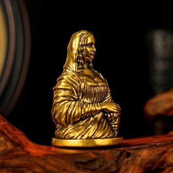 CHOVY Mona Lisa Brass Statue - 100% Solid Handcrafted Bust, Renaissance-Style Art Decor, Vintage Collectible Figurine, Desktop & Bookshelf Display, for Art Lovers Antique Gold Finish