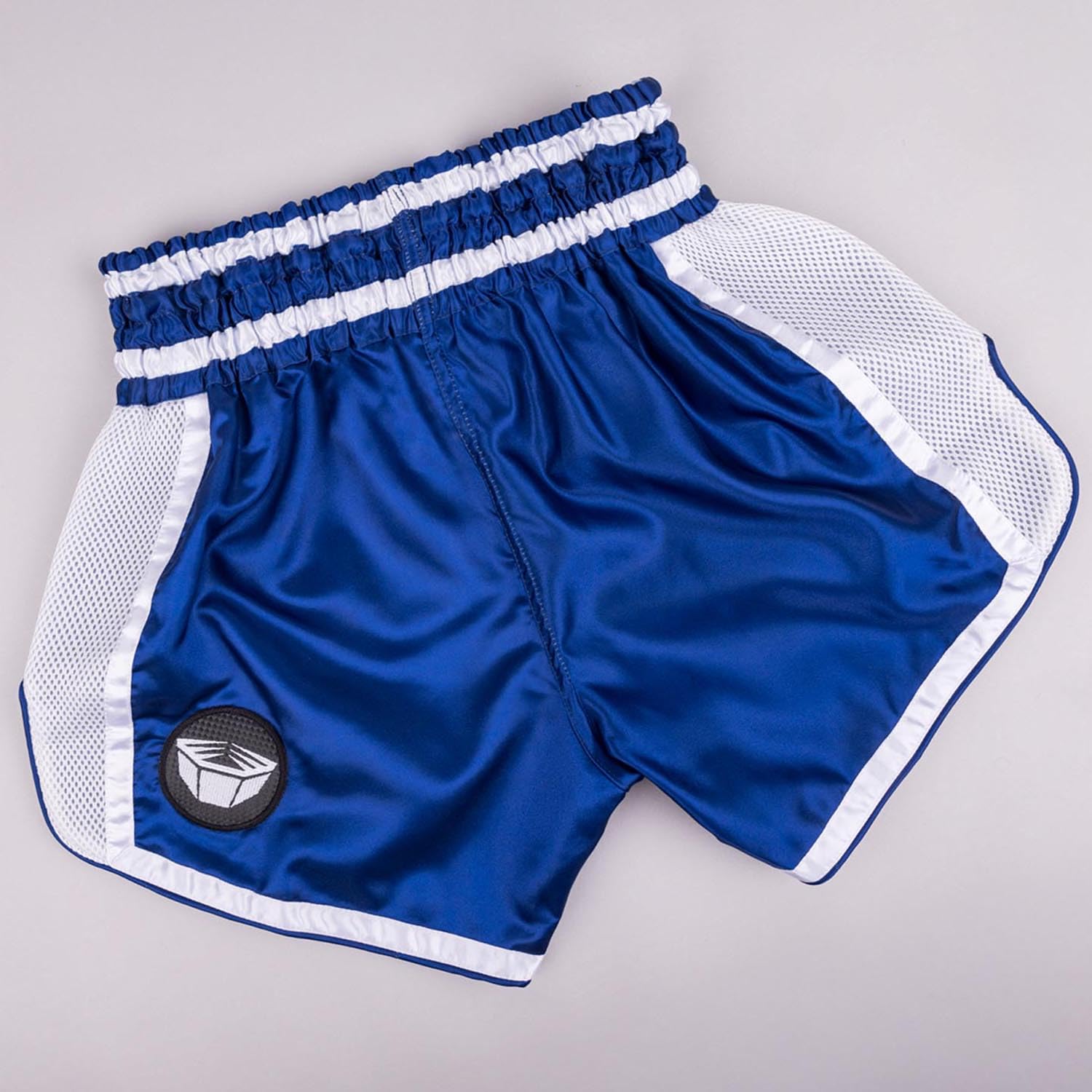 Muay Thai Shorts, Represent, Navy-weiß, Kickboxhose für Training & Wettkampf, Thaibox Shorts Satin, Atmungsaktiv, Langlebig, Kampfsporthose für MMA, K1, Boxen, Thai Boxen
