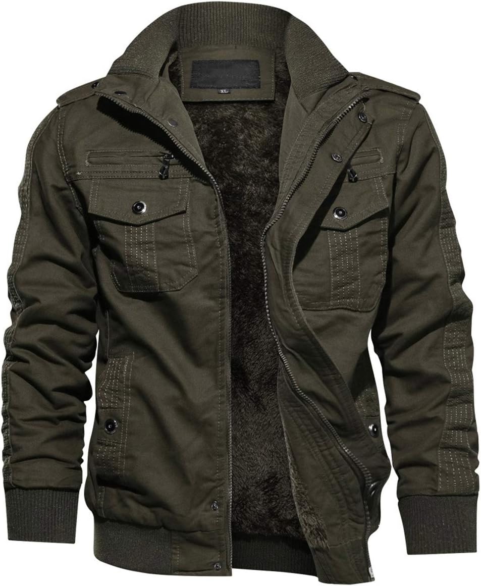 KEFITEVD Men's Winter Cargo Fleece Jackets Warm Thick Military Bomber Jacket Windbreaker Coat