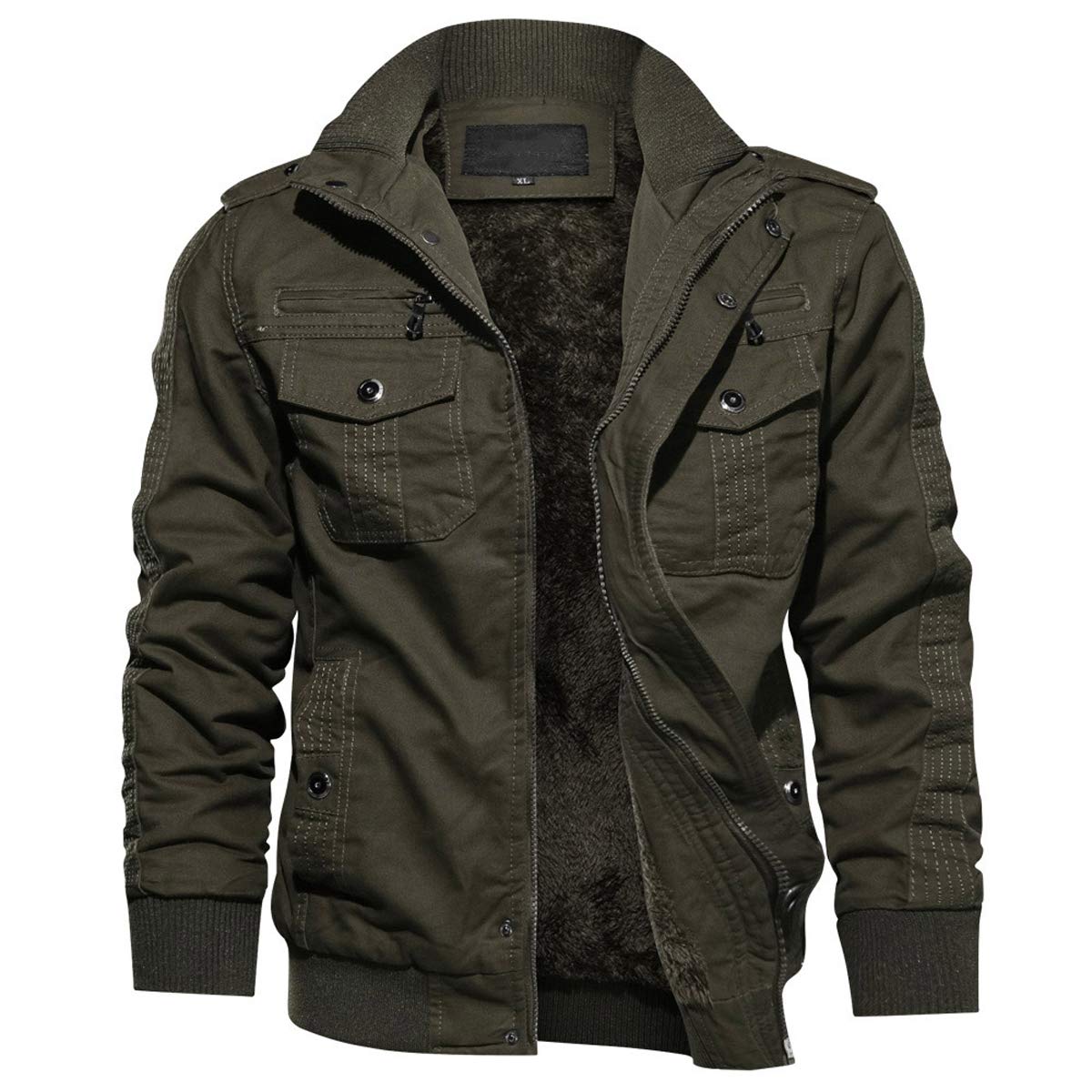 KEFITEVD Men's Winter Cargo Fleece Jackets Warm Thick Military Bomber Jacket Windbreaker Coat