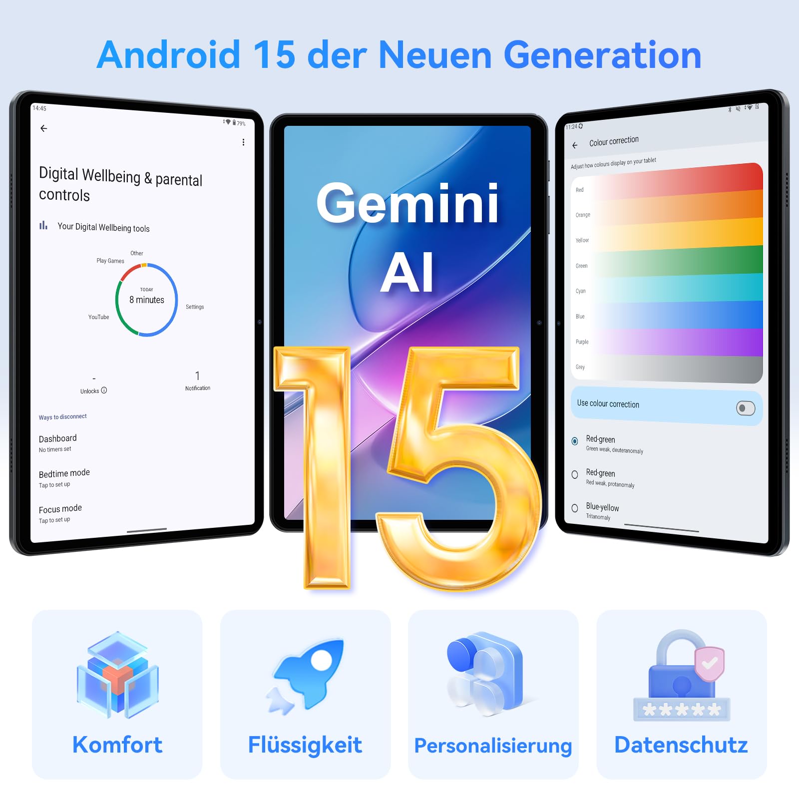TABWEE Tablet mit Tastatur und Stift, 18GB RAM+128GB ROM (2 TB TF) | Ideal für Schule und Studium, 10 Zoll Tablet, Android 15, 6000mAh, Gemini AI , GPS, Face ID (4 Jahre Garantie)
