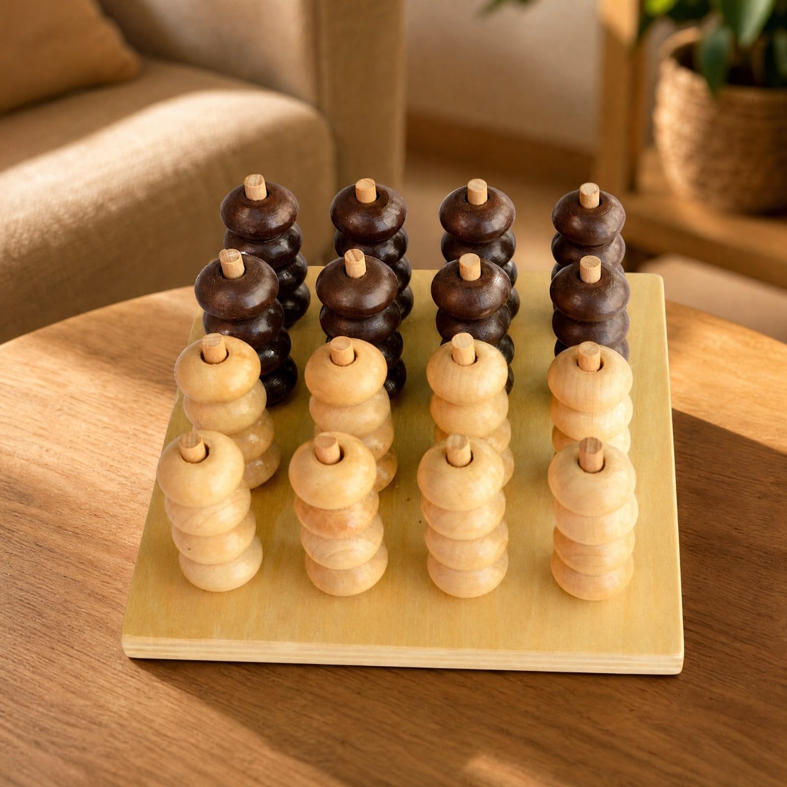 kowaku Gioco di Allineamento Tridimensionale in Legno di Logica Gioco con Pioli e Pezzi a Forma Anello senza Schermo per Bambini in Età Prescolare