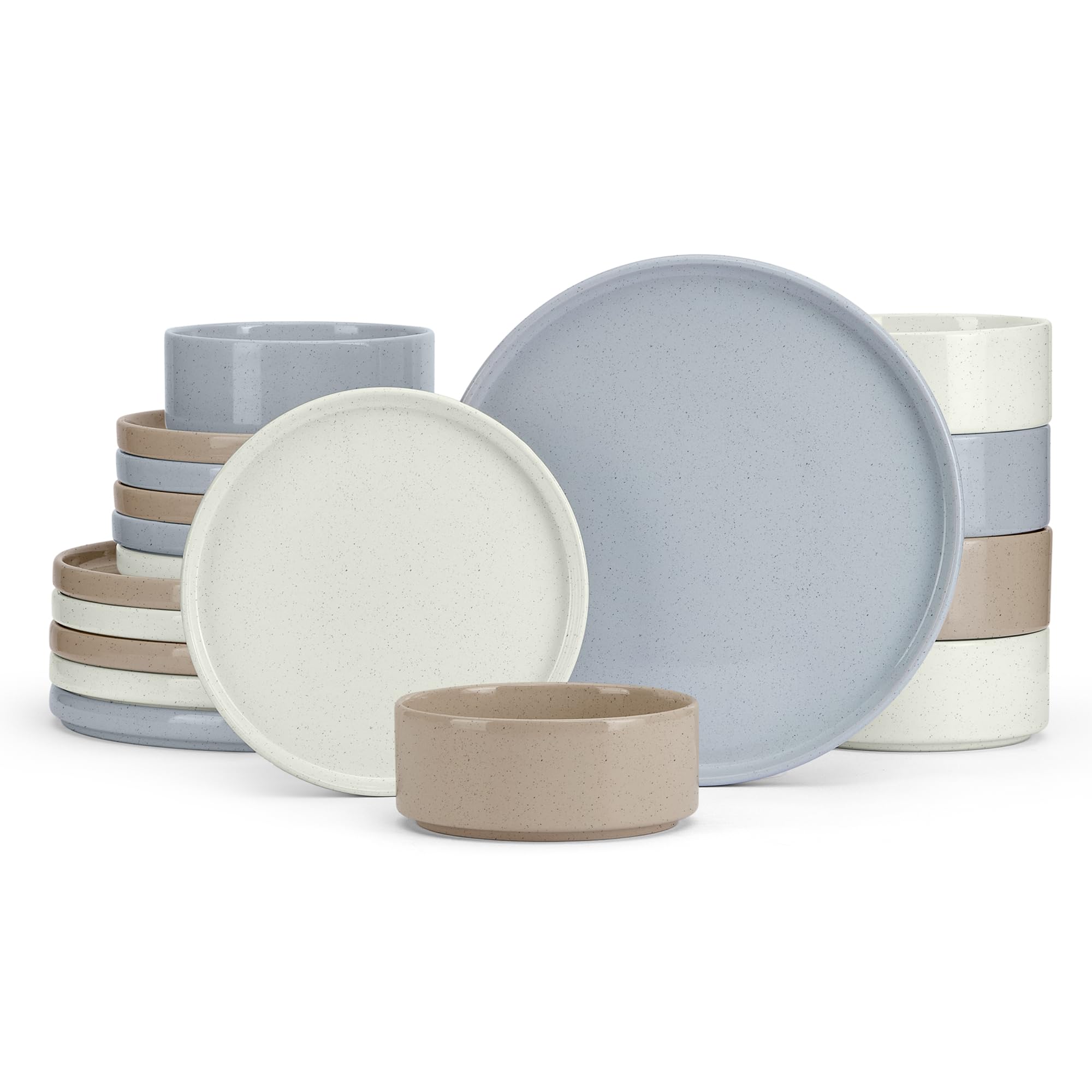 E-far Dinnerware Sets for 6, 18-Piece Stoneware Plates and Bowls Dish Set, Modern Kitchen Dinning Dishware, Chip and Scratch Resistant, Microwave & Dishwasher Safe, Speckled Multicolor
