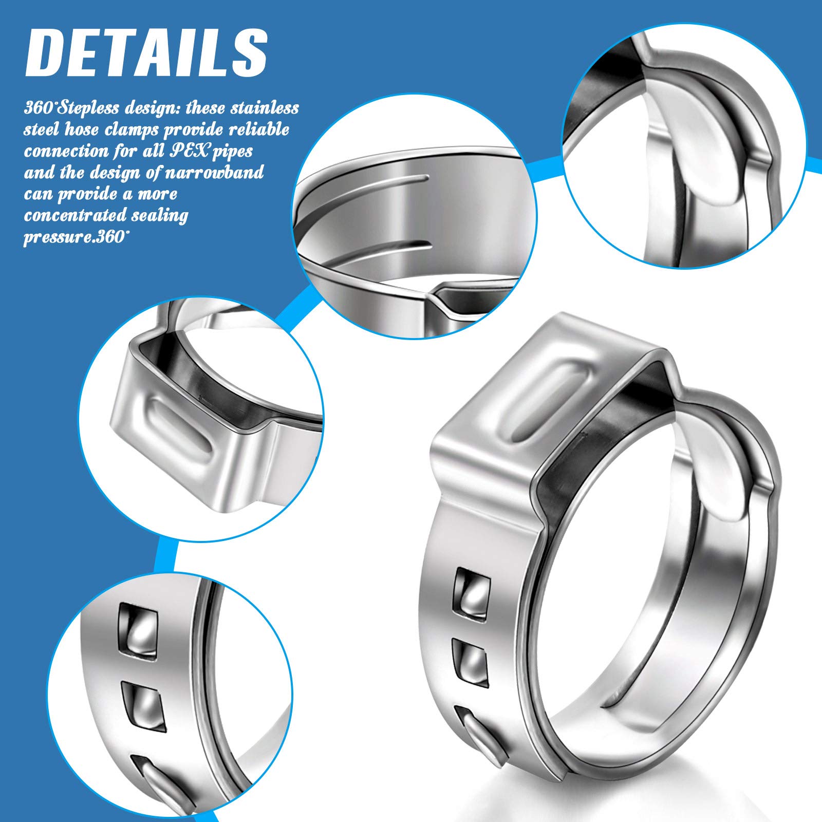 Buy 150 Pieces 1/2 Inch Pex Cinch Clamp Rings, 304 Stainless Steel