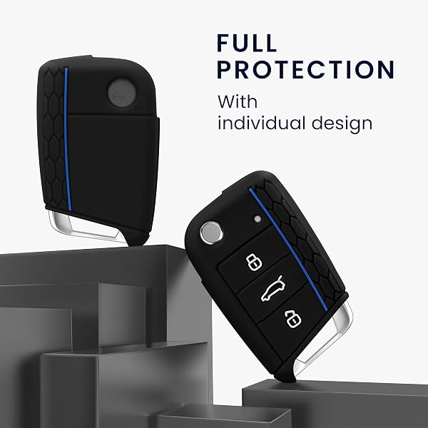kwmobile Coque clé de Voiture Compatible avec VW Golf 7 MK7 3-Bouton Accessoire clé Voiture - Protection étui Souple en Silicone - Noir-Bleu - 2