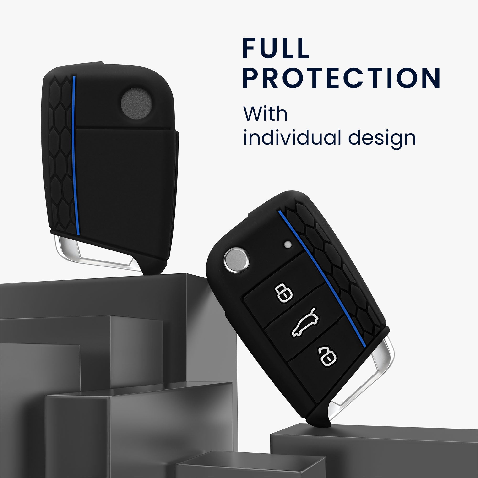 kwmobile Custodia Coprichiave Compatibile con VW Golf 7 MK7 3 Tasti Cover Telecomando Chiave Auto Nero Blu