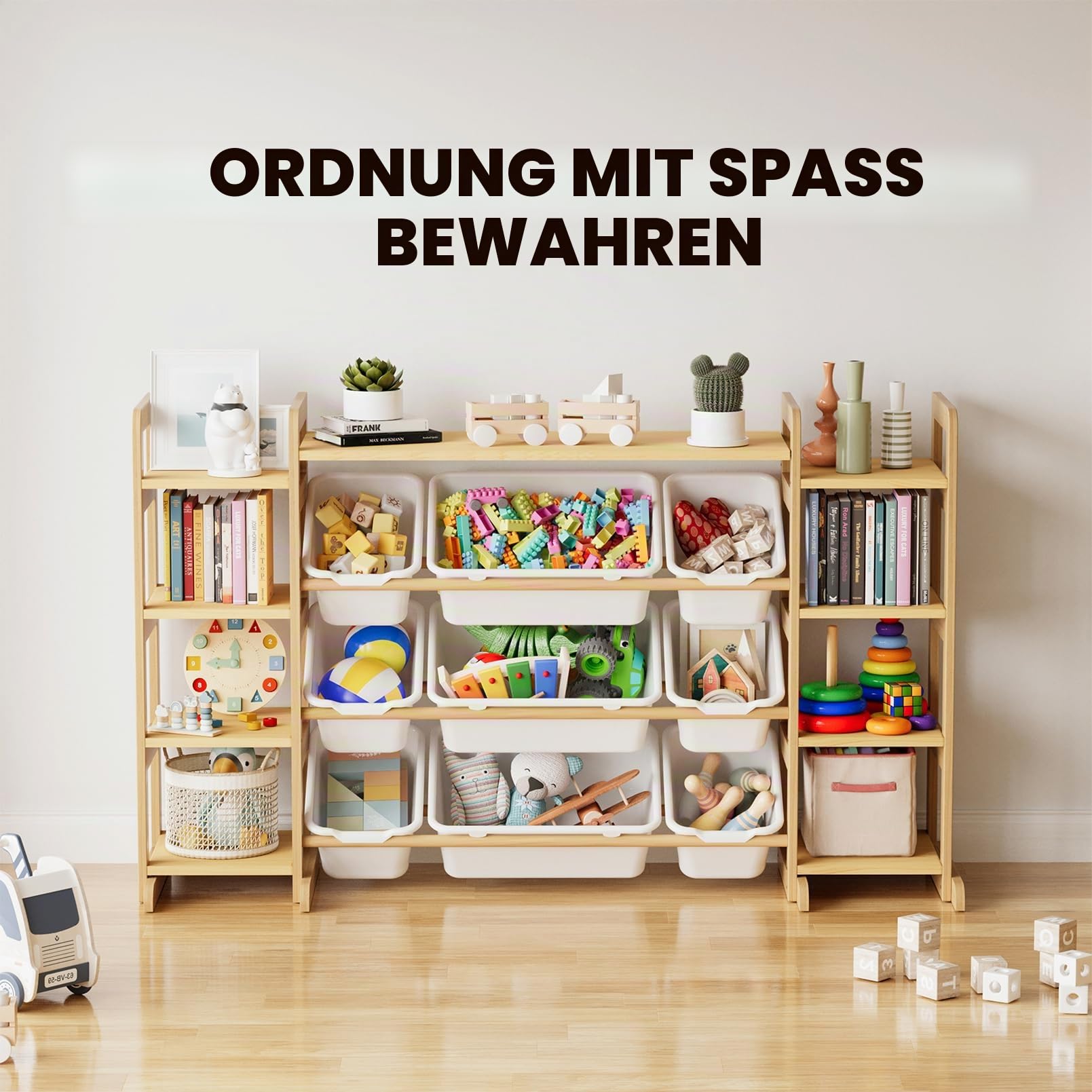 SpaceAid Großer Spielzeug-Organizer, 9 Regale, 9 Behälter, Spielzeug-Organizer, Bücherregal, Kinder-Aufbewahrungsregal, Spielzeugbox, Bücherregal für Schlafzimmer, Spielzimmer, Organisation