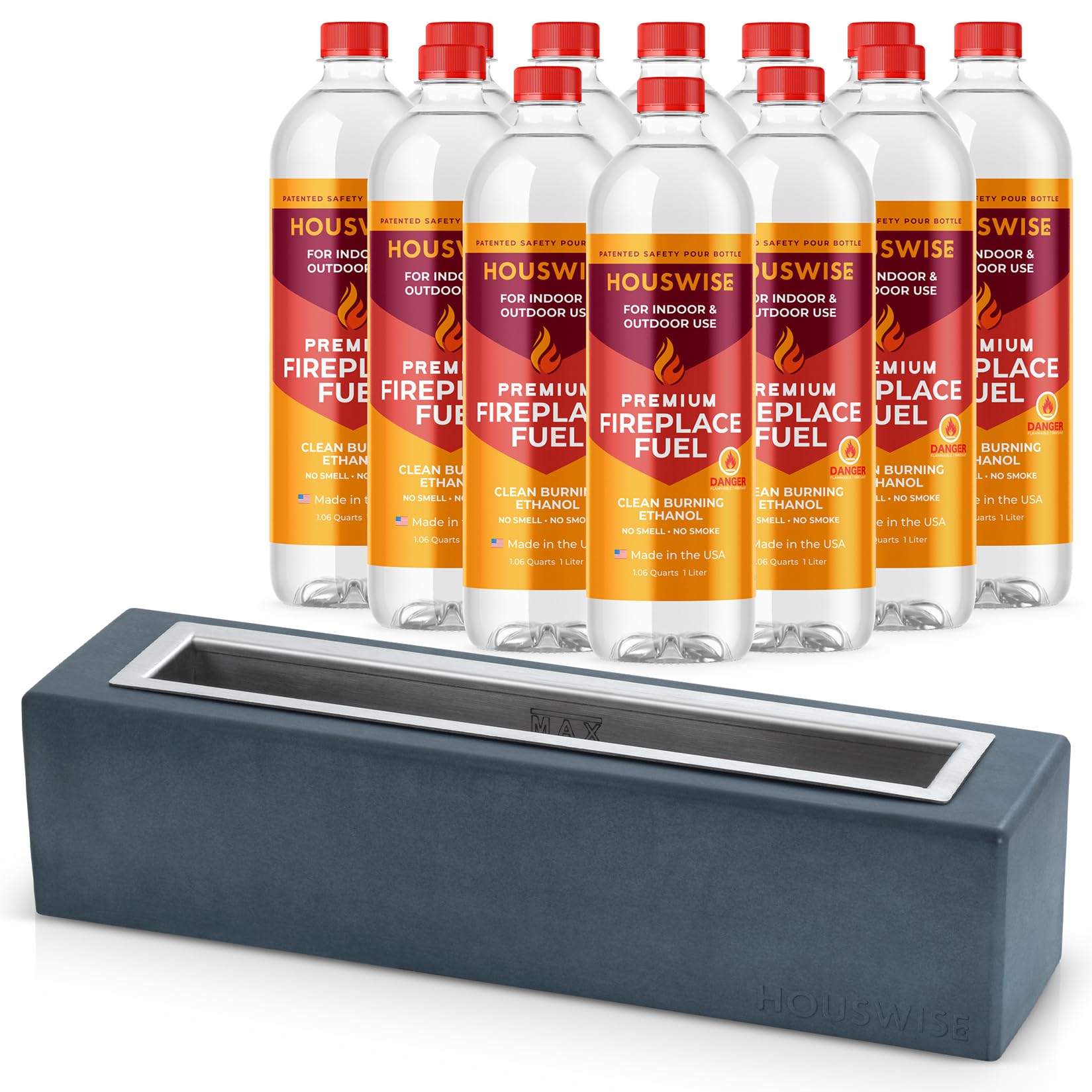 Tabletop Fire Pit (Rectangle) and 12-Pack Ethanol Fuel Bundle