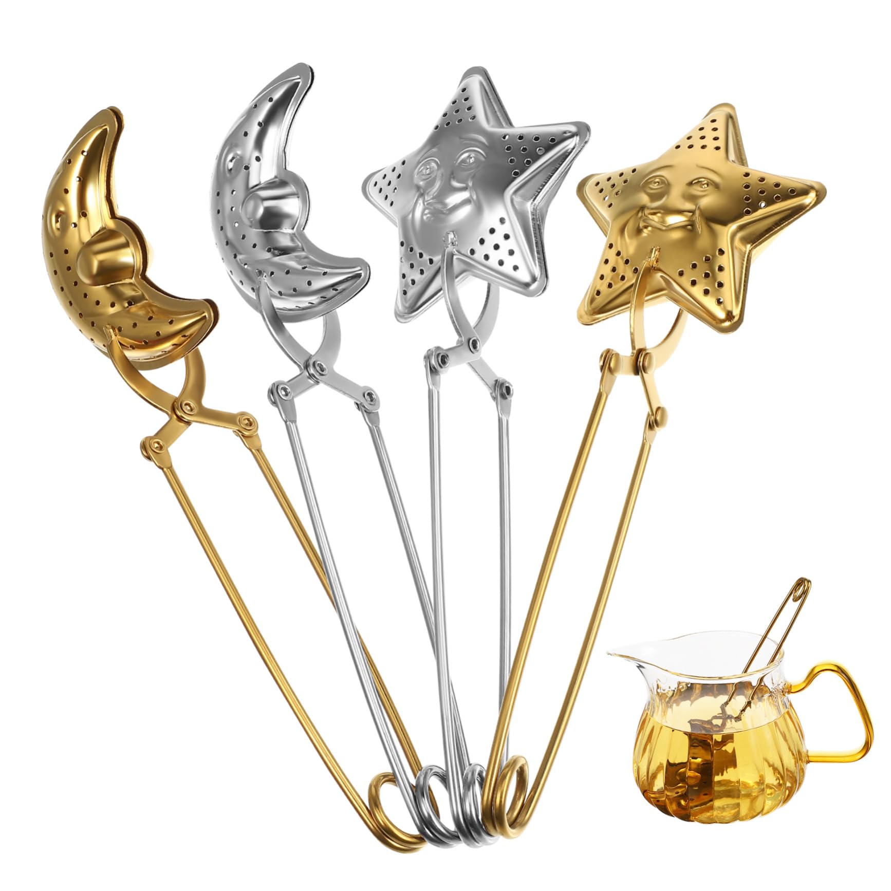 Artibetter 4 Pack Star Moon Shape Tea Strainer Fine Mesh Stainless Steel Tea Infuser Steeper for Office Home Hotel