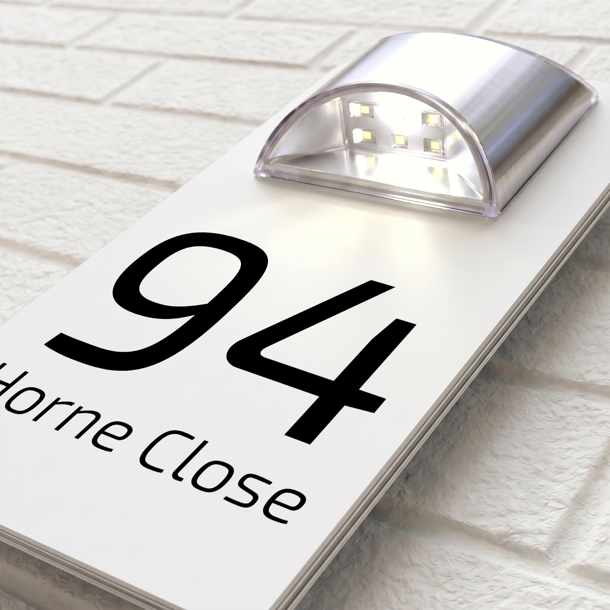 Housics Solar House Number Plaque, LED Door Sign, White, 280mm x 160mm