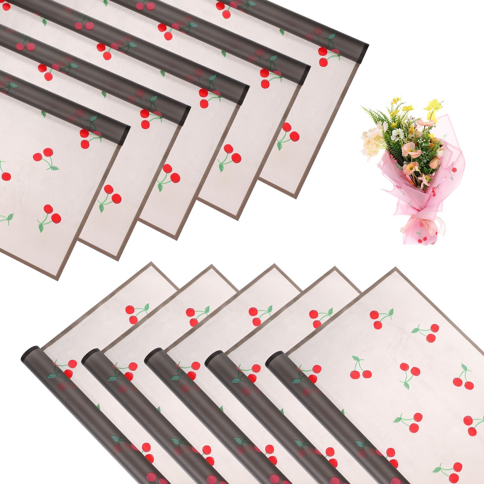 sourcing map Flower Wrapping Paper, 22 Inch Black Cherry Korean Flower Paper, Waterproof Floral Bouquet Wrap for DIY Crafts Florist Supplies Wedding Birthday Gift, 10 Sheets 56x55cm
