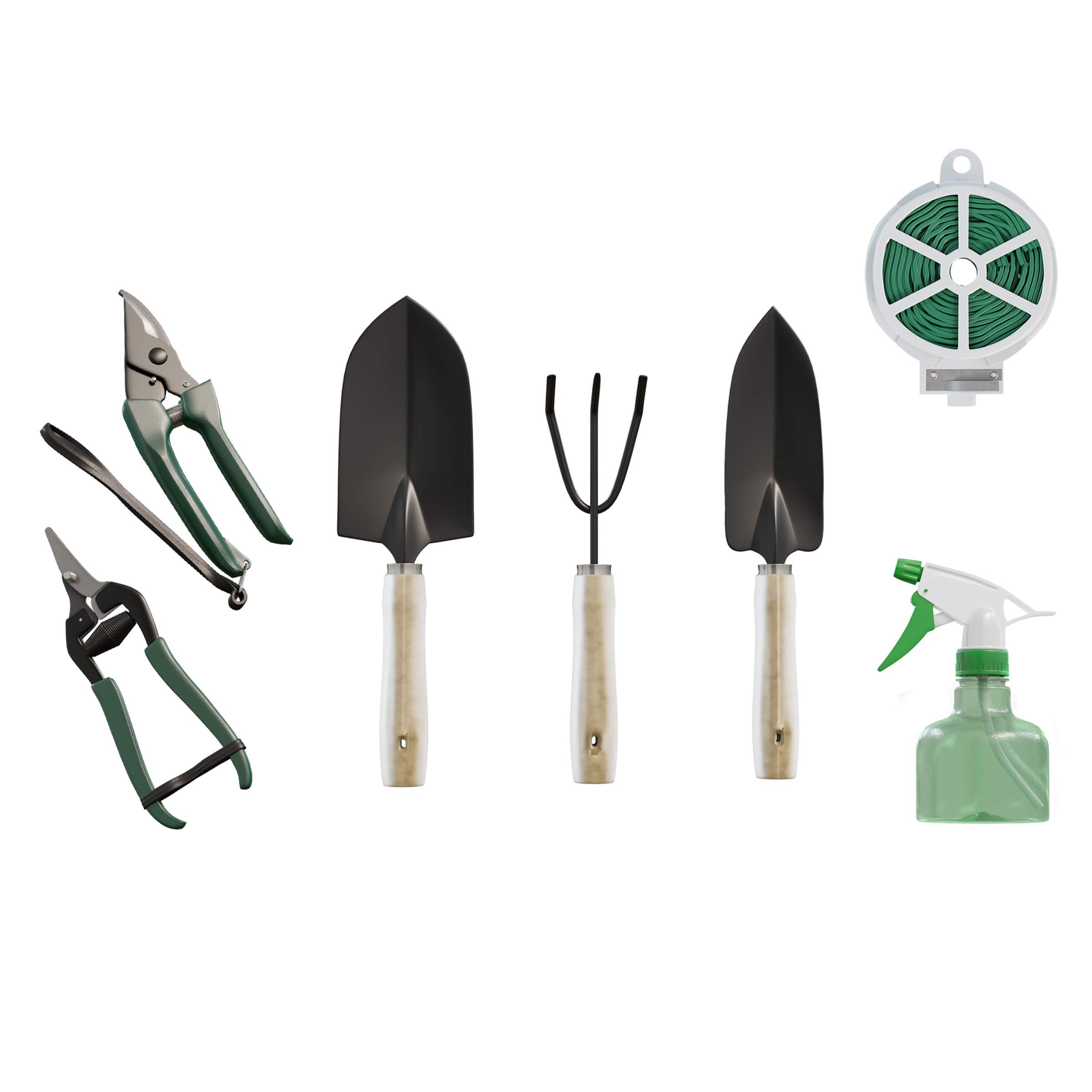 Pure Garden Juego de Herramientas manuales de jardín de 8 Piezas, Kit de Herramientas de jardinería de Lona con Tijera, podadora, rastrillo, Pala, Botella de Spray y Corbata de Alambre Suave