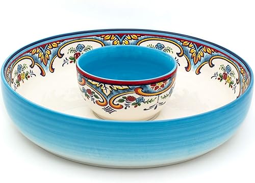 Euro Ceramica Zanzibar - Tazón para patatas fritas y inmersión, juego de 2 piezas, multicolor