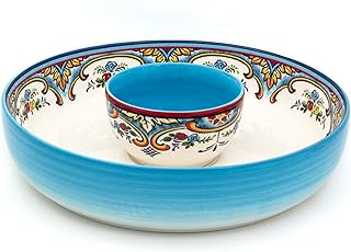 Euro Ceramica Zanzibar Chip and Dip Bowl, 2 Piece Set, Multicolor