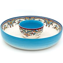 Euro Ceramica Zanzibar Chip and Dip Bowl, 2 Piece Set, Multicolor, 24 ounces