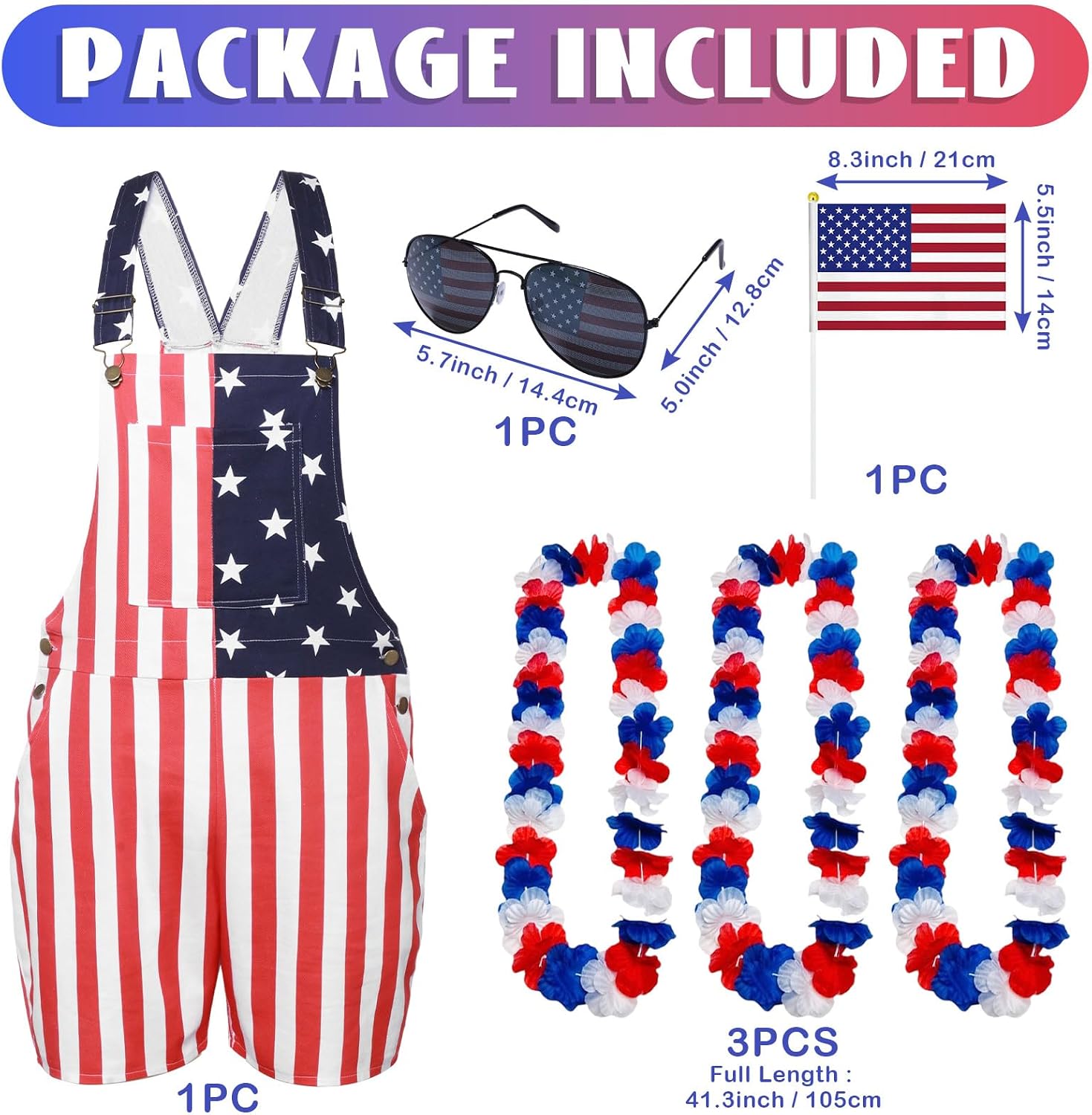 American Flag Overalls for Men and Women, 4th of July Denim Overalls Couple Adjustable Straps Jumpsuit