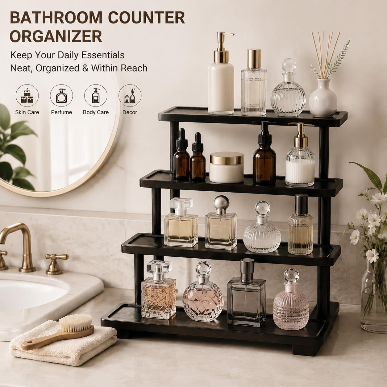 Perfume Organizer, 4 Tier Wooden Perfume Stand, Cologne Stand image 5
