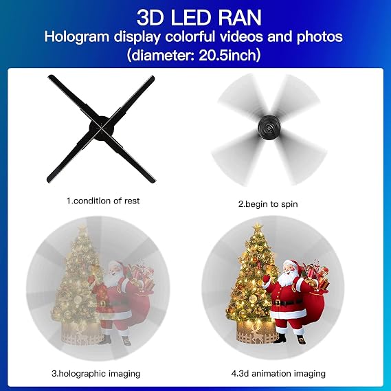 3D Hologram Fan 45cm 3D WiFi Hologram Projector LED Fan Holographic Advertising Machine Image Grand Remote Hologram Player For ShopBar