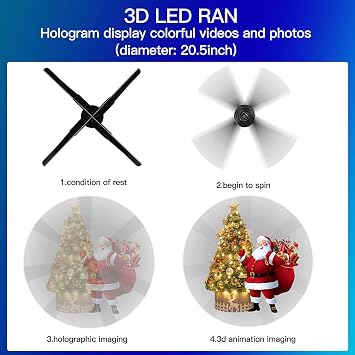 3D Hologram Fan 45cm 3D WiFi Hologram Projector LED Fan Holographic Advertising Machine Image Grand Remote Hologram Player For ShopBar