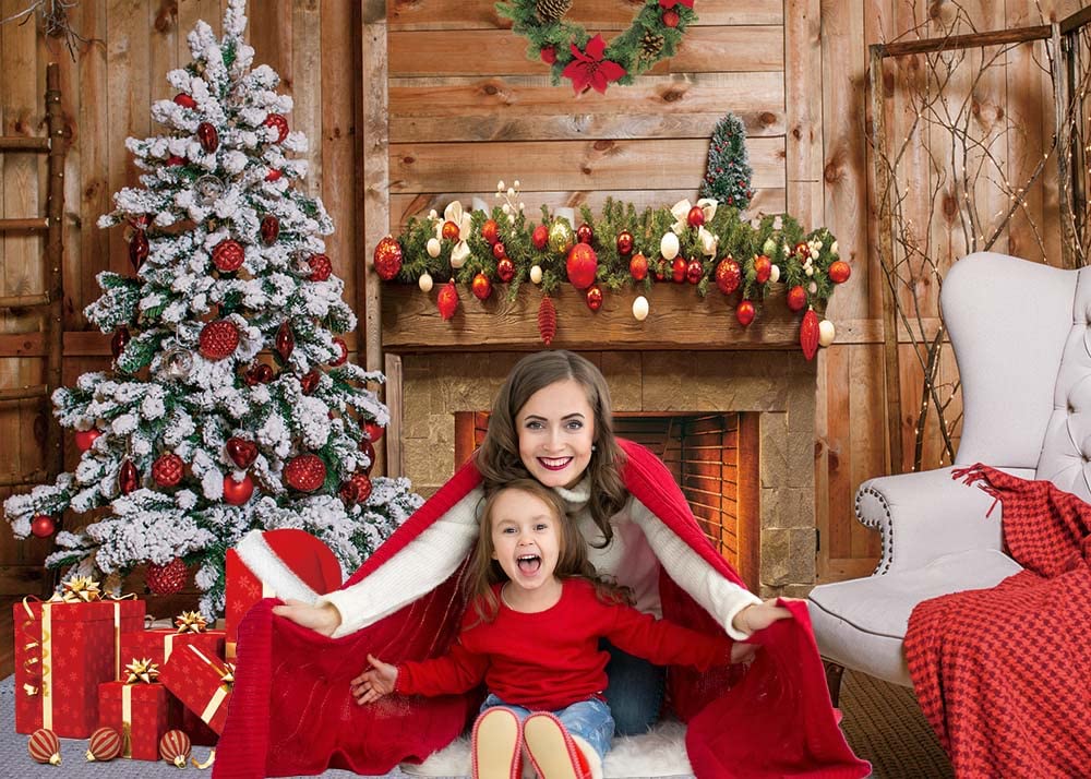 Telón de fondo de chimenea de Navidad, telón de fondo de fotos de Nochebuena, árboles de Navidad, fondos para fotografía, suministros de decoración de fiesta familiar (300 x 240 cm)