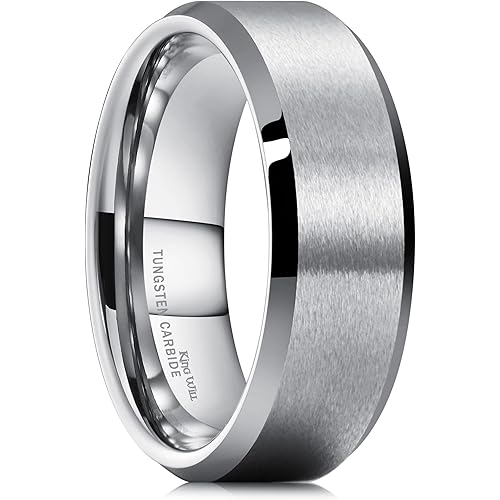 King Will Tungsten Men's Wedding Ring - Available in 6mm to 10mm, Black/Silver, Matte Finish, Beveled Polished Edge, Comfort Fit