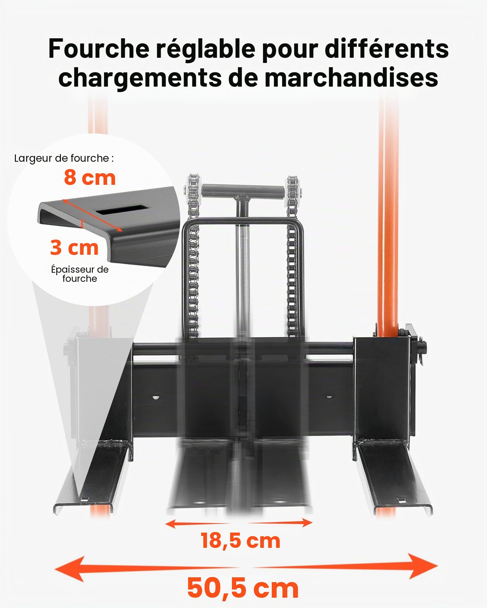 VEVOR Chariot Élévateur Hydraulique, Charge 205 kg, Gerbeur Hydraulique de Palettes, Hauteur de Levage 90 cm, Transpalette Empileur Palettes Fourches Réglables, pour Entrepôts, Usines, Supermarchés