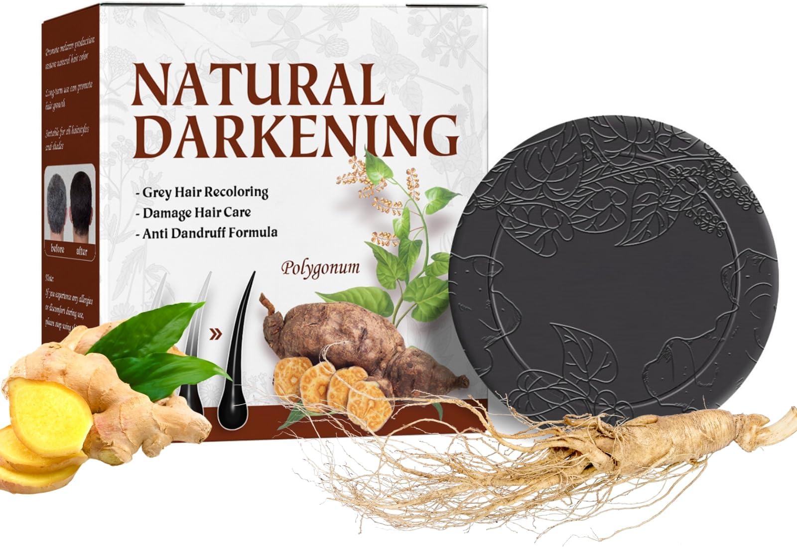 Polygonum Shampoo Bar,Herbal Essence Shampoo Soap,Shampoo For Greasy Hair,Grey Reducing Shampoo Men & Women,Anti Dandruff,Natural Soap,Ginger Extract Soap,With Ginseng Extract And Shea Butter,100G