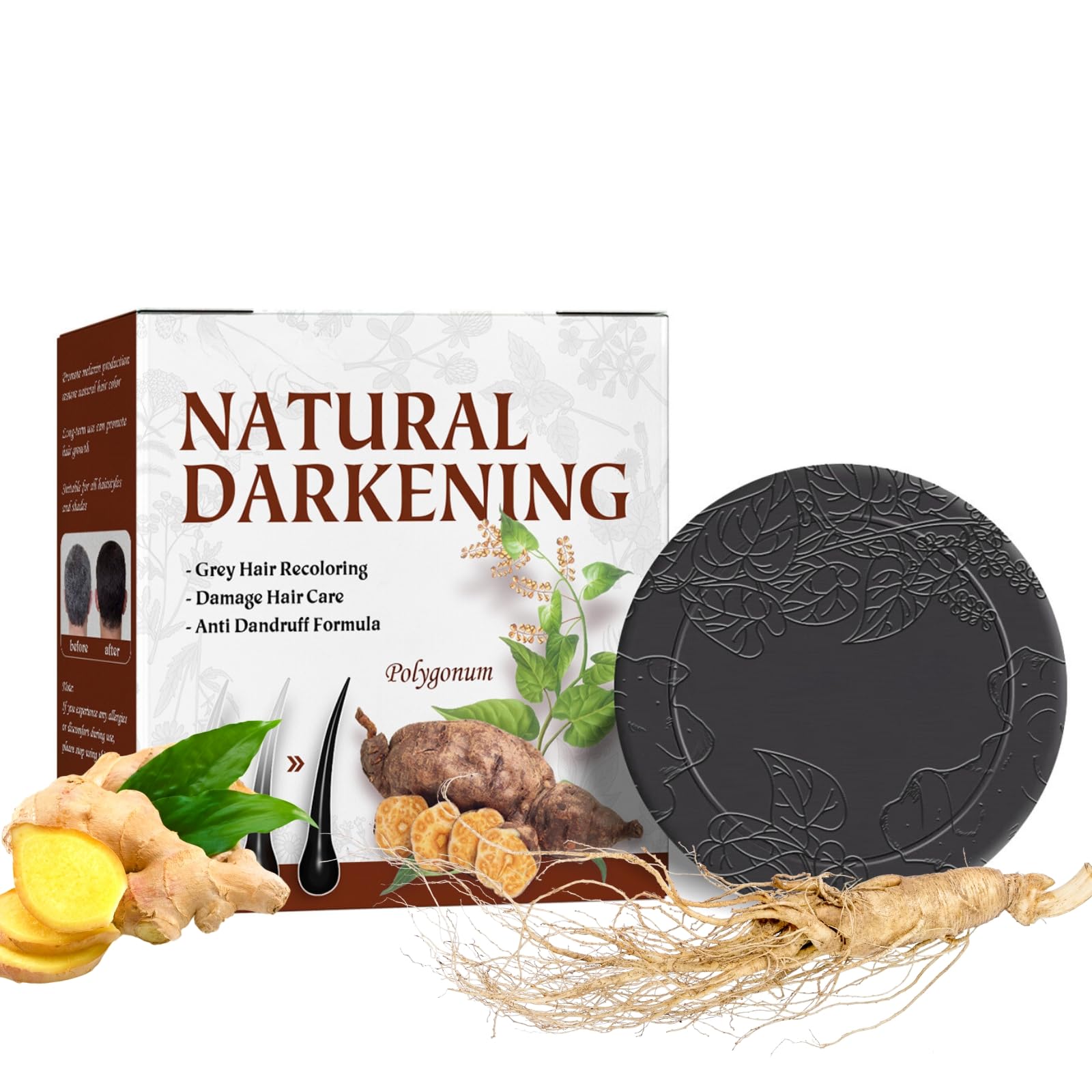 Polygonum Shampoo Bar,Herbal Essence Shampoo Soap,Shampoo For Greasy Hair,Grey Reducing Shampoo Men & Women,Anti Dandruff,Natural Soap,Ginger Extract Soap,With Ginseng Extract And Shea Butter,100G