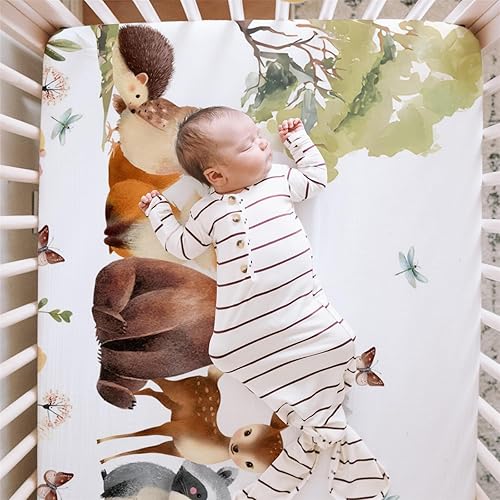 Miniatura 4 de HawSkgFub Woodland Animal Friends - Sábana bajera para cuna estándar para bebé, niño y niña, funda de colchón neutra, ciervo, oso, zorro, búho,