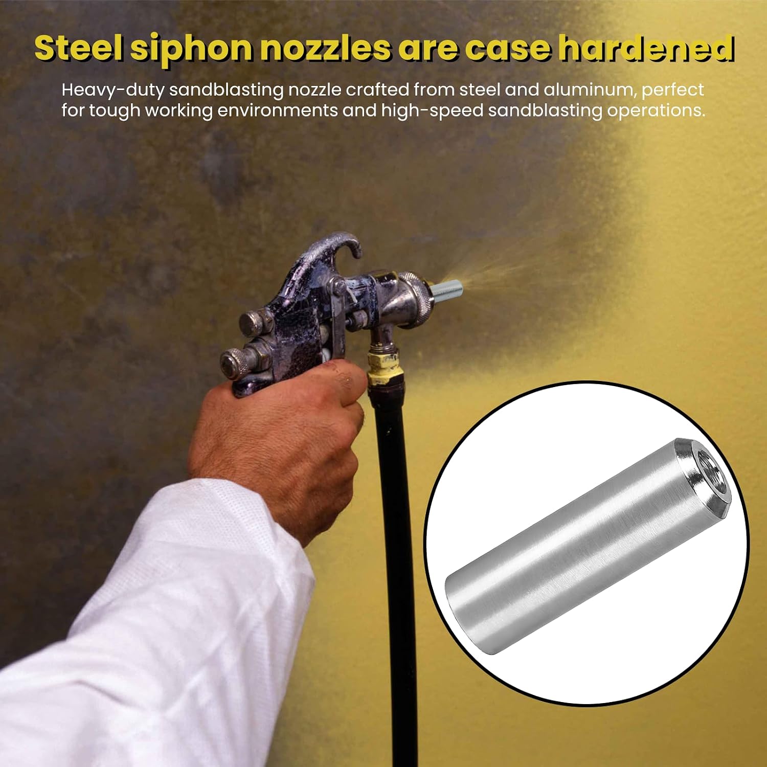 Steel Sandblaster Nozzle Tips for Siphon Guns, Combo Pack | Wear-Resistant Silver Finish, Universal Fit, Rust-Proof Parts, High Blasting Efficiency, Surface Prep Tool Accessories