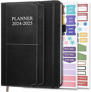 Planner 2024-2025 - 18 Months (July 24 - December 25) Academic Planner 5.8" x 8.5", 2024-2025 Weekly & Monthly Agenda with Pen Holder, Vegan Leather Hard Cover, Black