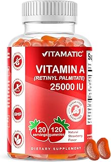 Vitamatic Vitamin A 25,000 IU Gummies – Sugar Free Retinyl Palmitate – 1 Daily Gummy, 120 Servings – High Potency Vitamin A Support – Natural Strawberry Flavor – Pectin Based – 120 Count
