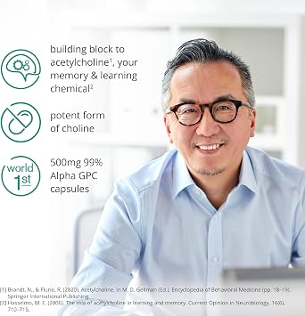 كبسولات ألفا جي بي سي (30) | 1-a-Day | 99.7% Alpha-GPC Choline Supplement | 500mg | Nootropic Alpha Brain يدعم الذاكرة والإدراك | ملحق الأسيتيل كولين