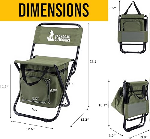 Miniatura 2 de Silla de camping plegable pequeña con enfriador incorporado, marco de acero de 0.63 pulgadas, soporta 280 libras, pies antideslizantes, respaldo