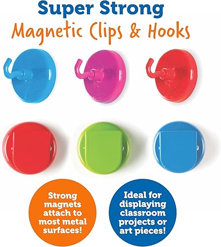 Miniatura 4 de Learning Resources Ganchos y clips magnéticos superfuertes, gancho y clips para el aula, cuatro colores, suministros de escuela en casa, suministros