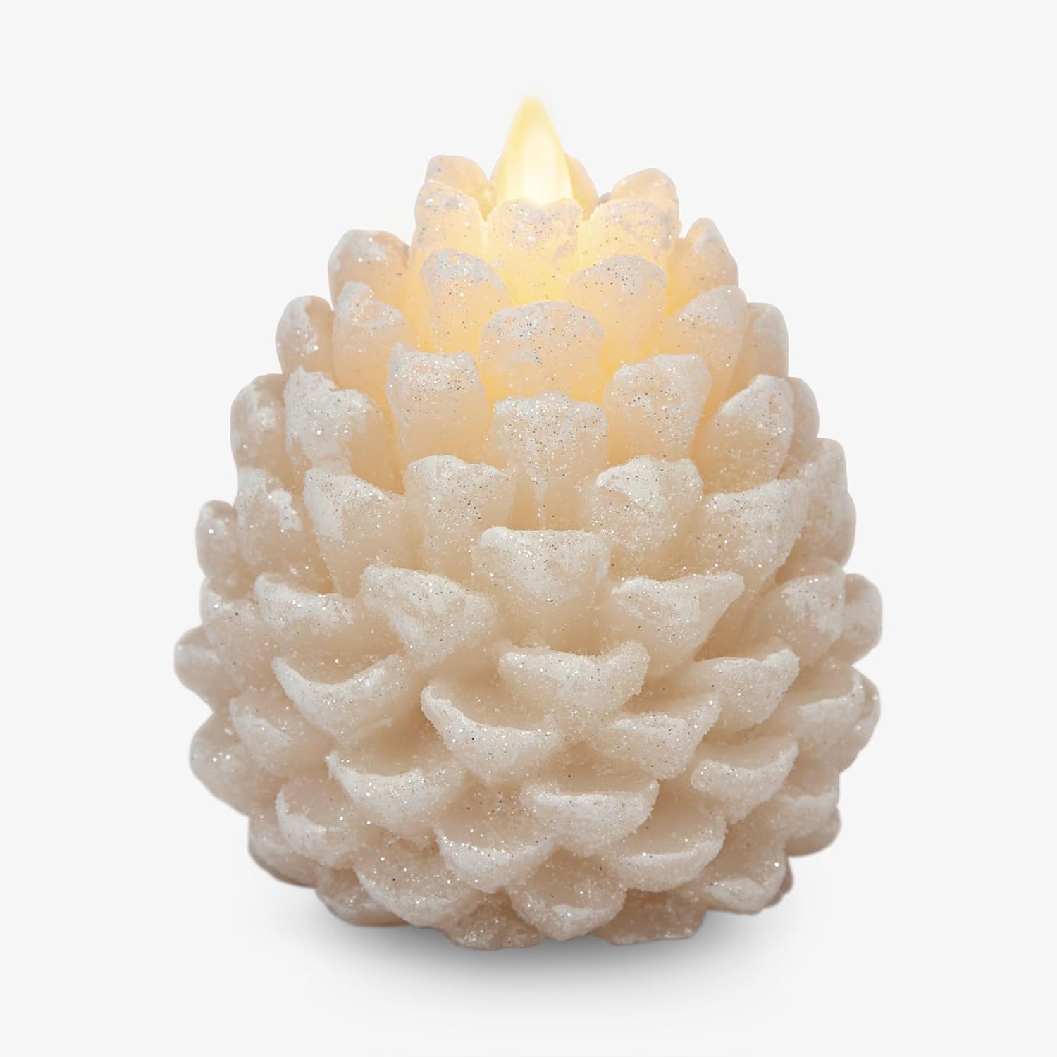 Luminara Pinecone Flameless Candle White Swan Glitter and