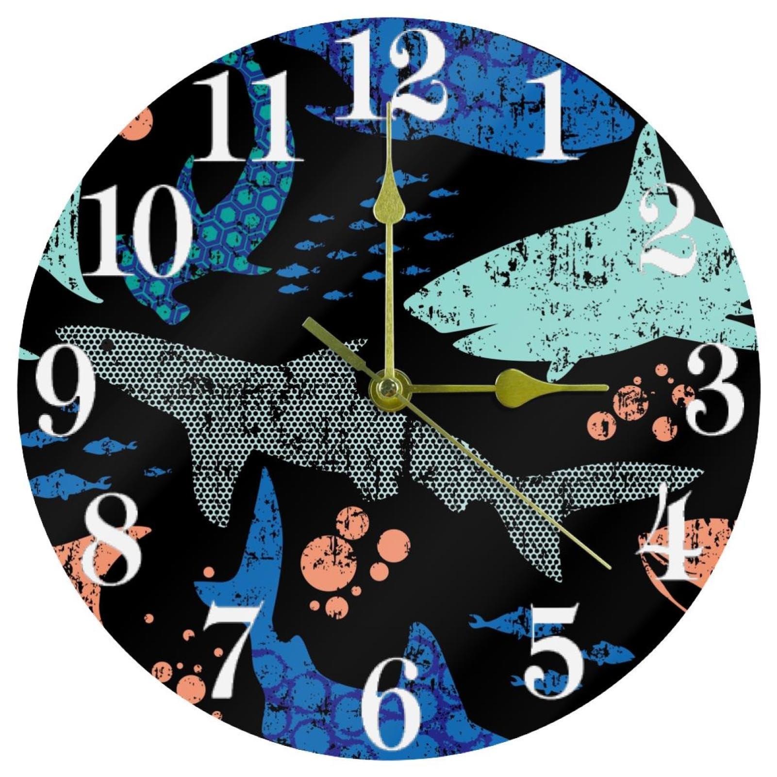 Horloge silencieuse requin grunge pour cuisine et bureau