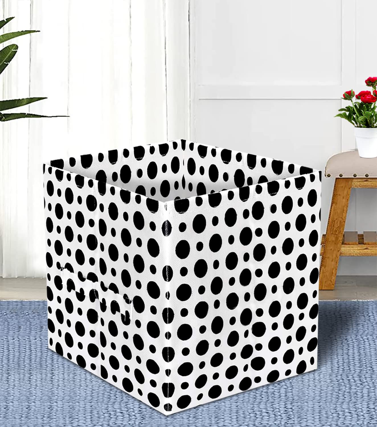 Kuber Industries HS43KUBMART26221 Black and White Polka Dot Multi Purpose Storage Box Organiser with Handles