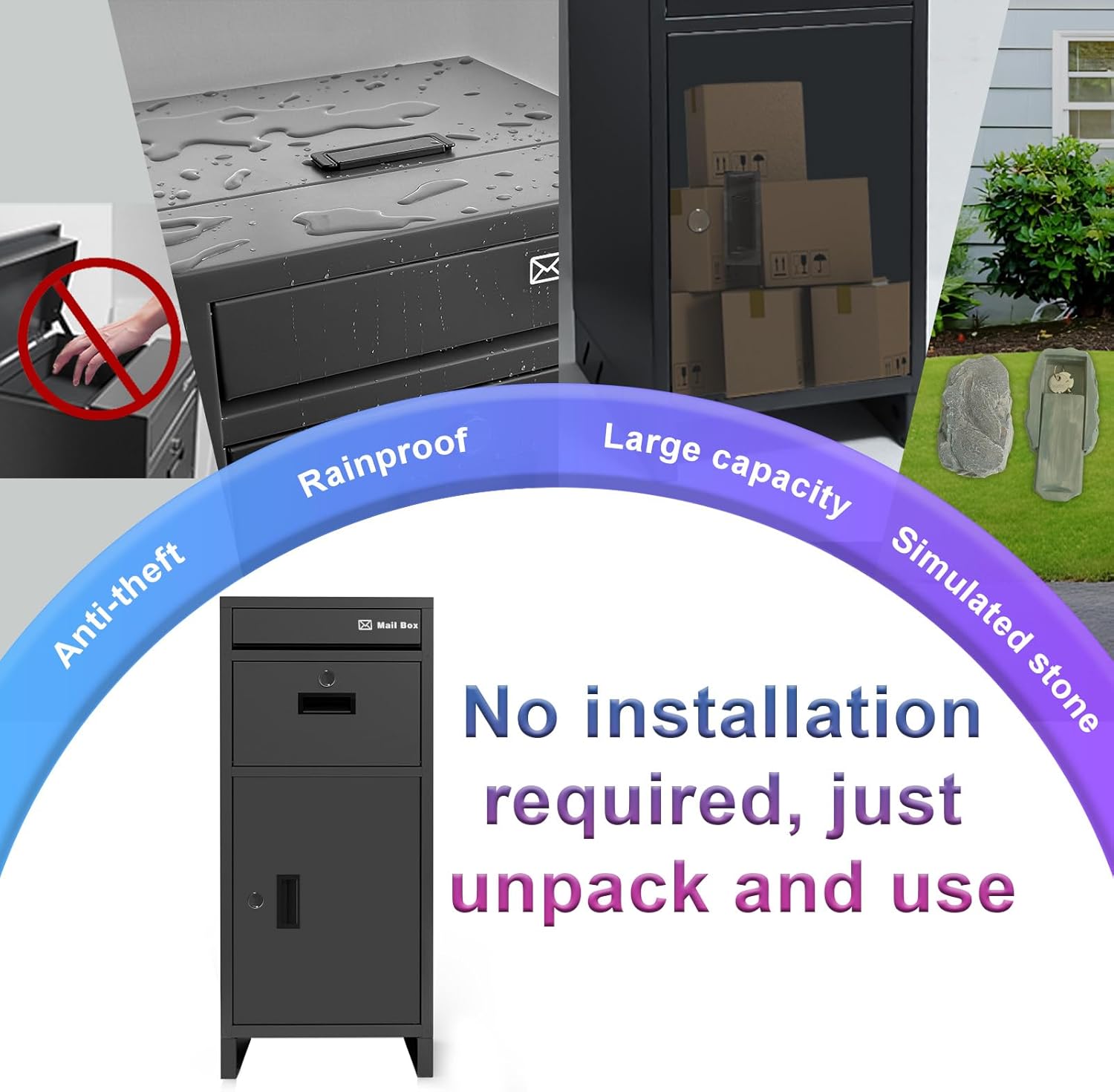 Package Delivery Boxes for Outside, Large Parcel Drop Box with Lock, Customize Address Stickers Package Drop Boxes for Outside is Weatherproof,Package Delivery Box for Porch(15.4 * 37.9 * 15.4 in)
